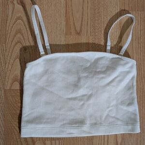 Abercrombie & Fitch White Ribbed Crop Bandeau Tank Top